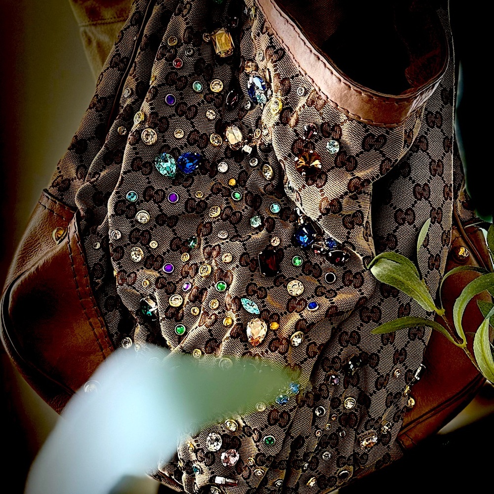 CUSTOM RHINESTONE GUCCI LARGE JOCKEY HOBO